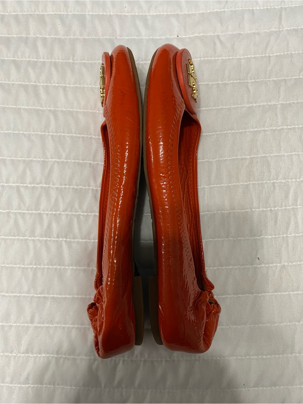 Tory Burch Reva Patent Leather Orange Ballet Flats Women’s Size 6 - Picture 10 of 11